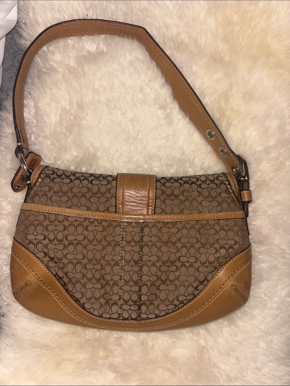 Vintage Coach Y2K Light Brown Signature Canvas Shoulder Bag with Leather Trim - Picture 3 of 4